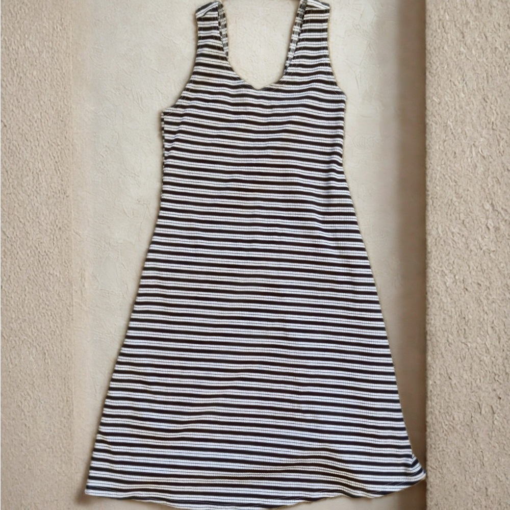 Vintage 90s Navy & White Ribbed Skater Mini Dress | Minimalist Stripe A-Line